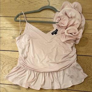 Express Light Pink One-Shoulder Floral Ruffle Peplum Cami